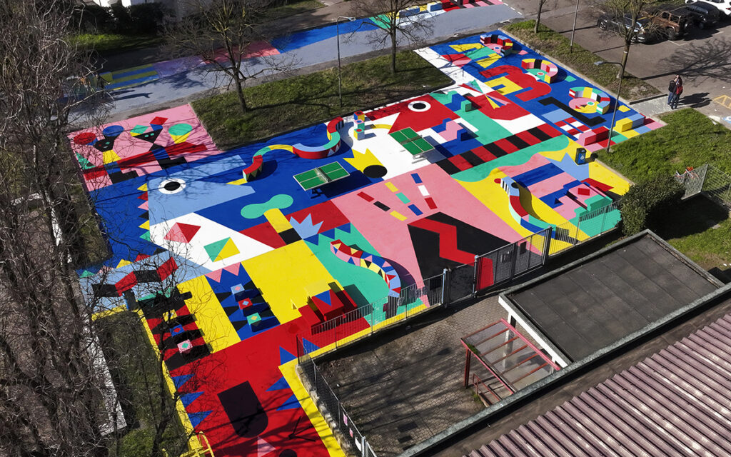 Colorful geometric public artwork by Camilla Falsini in Milan